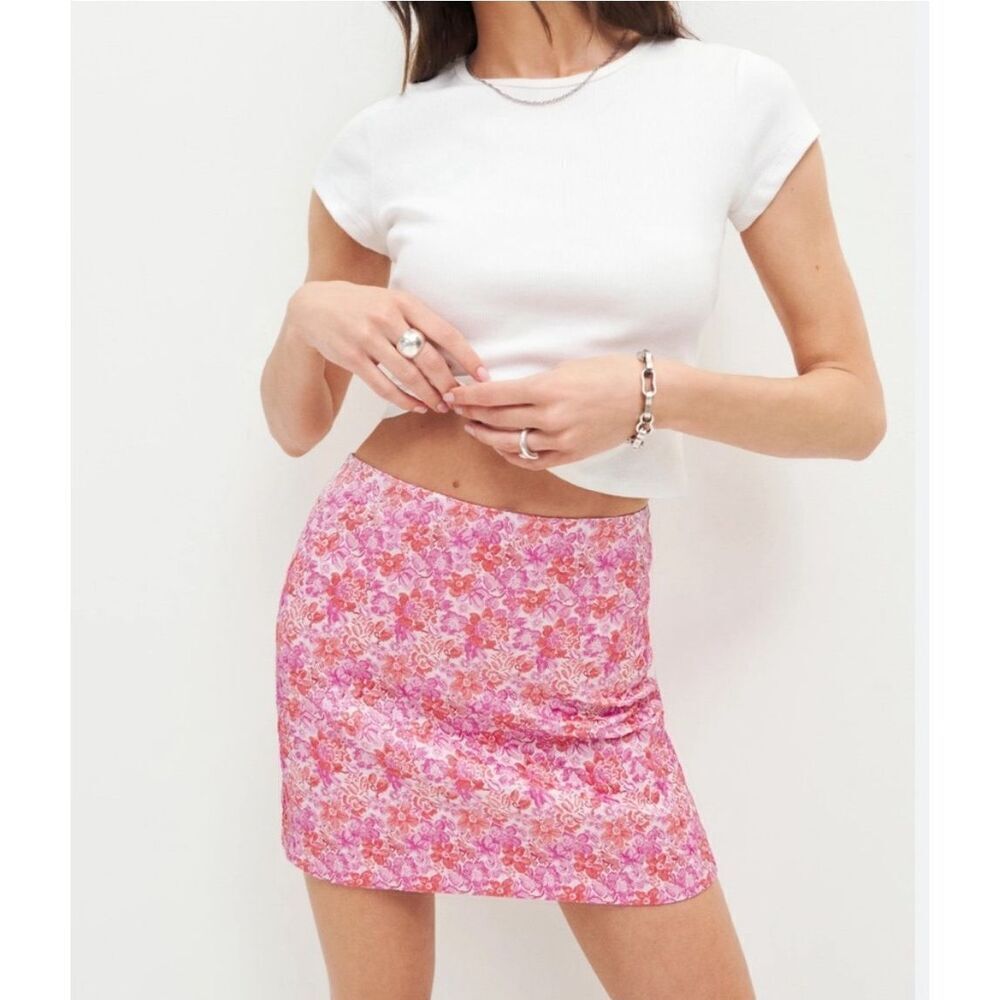 Reformation Pink Floral Mini Skirt